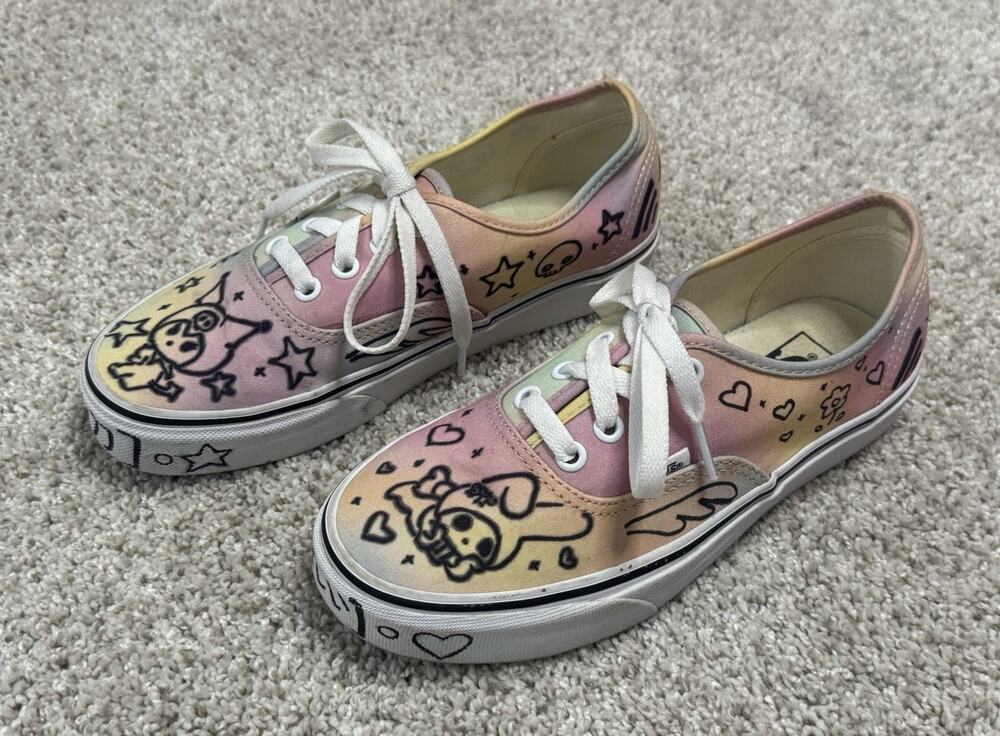 VANS Custom San Rio Kuromi My Melody Rainbow Tie Dye Low Top Skate Shoes Size 7